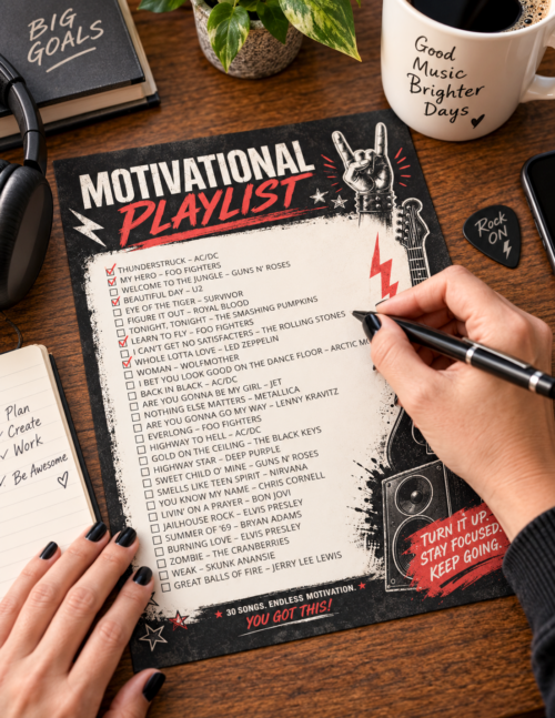 Motivational Playlist-Rock-Desk Setting